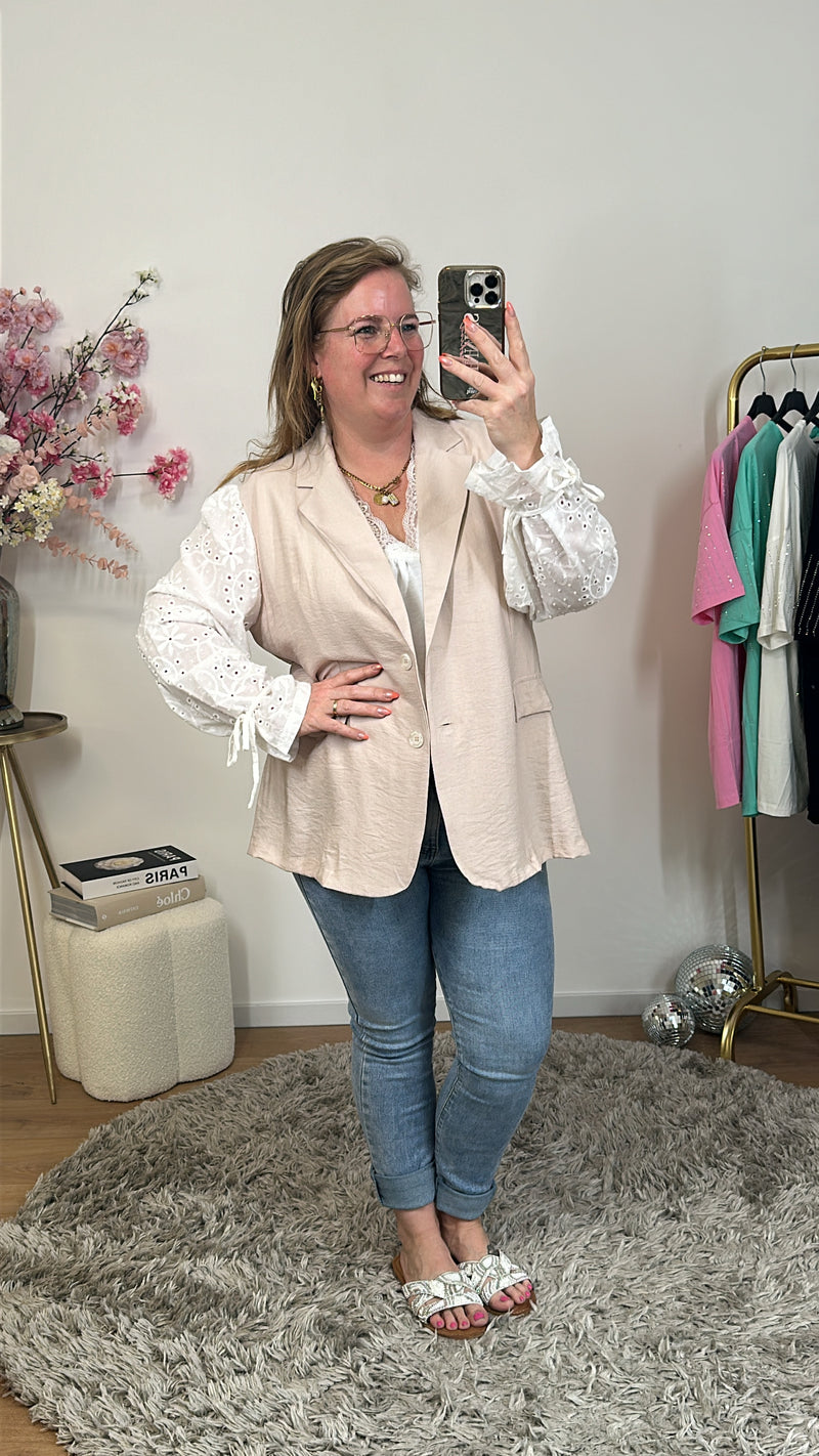 BLAZER LINNEN LOOK MET BRODERIE MOUW 1001