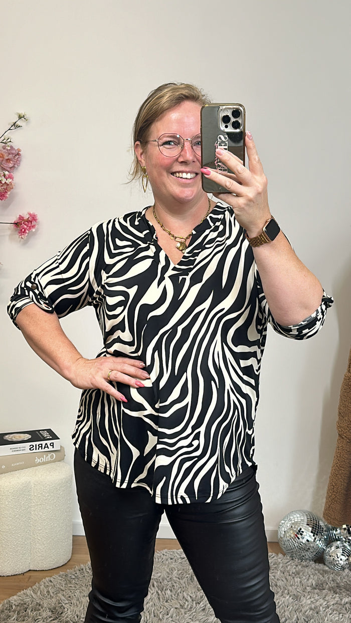 TRAVEL TOP V-HALS PRINT ZEBRA 1098