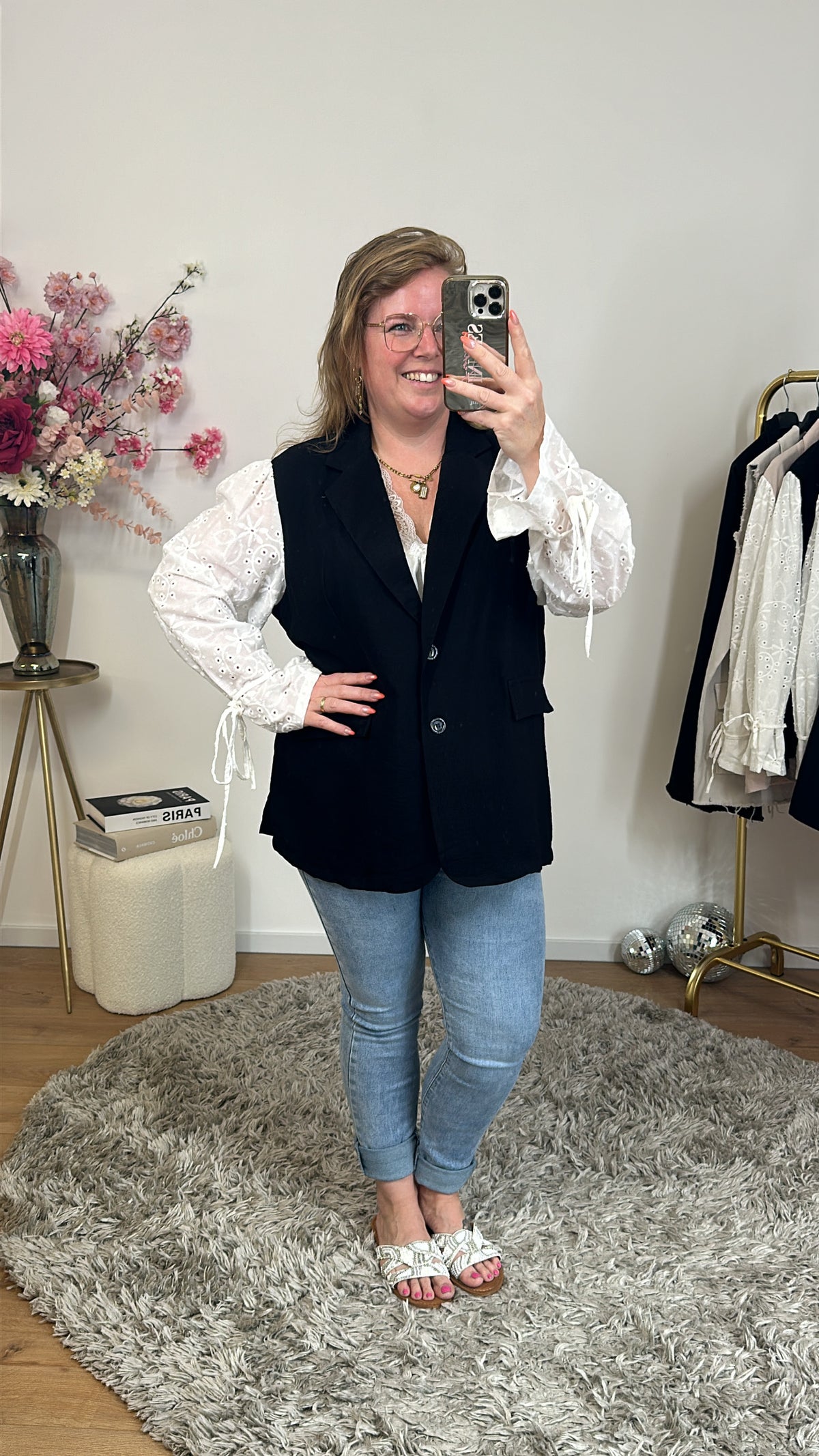 BLAZER LINNEN LOOK MET BRODERIE MOUW 1001