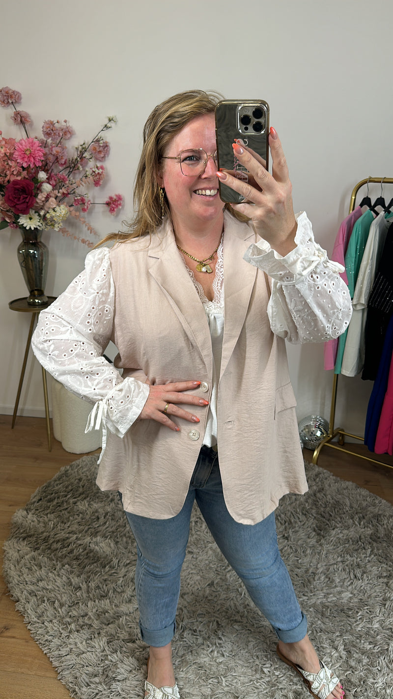 BLAZER LINNEN LOOK MET BRODERIE MOUW 1001